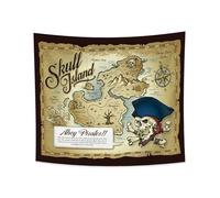 YONGFOTO 150x130cm Vintage Map Tapestry, Old Pirate Maps Treasure Skull Island Ocean Sea Waves Compass Wall Hanging Blanket for Living Room Dorm Decor Sofa Carpet