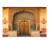 YongFoto 15x10ft India Palace Backdrop Peacock Tail Gate Lotus Mural Vintage Royal Jaipur City Palace Entrance Photography Background for Adults Travel Video Shooting Portrait Photo Studio Props