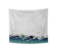 YONGFOTO 180x160cm Japanese Ukiyo-E Tapestry, Great Wave Wall Hanging Hill Birds Polyester Fiber Tapestry for Porch Hangings Decor Living Room Dorm Bed Cover Wall Art