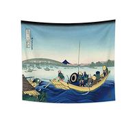 YONGFOTO 180x160cm Ukiyo-e Tapestry Mount Fuji 36 Views Room Wall Hanging Sunset Across the Bridge from The River Bank Landscape Wall Art Japanese Traditional Painting Toyo Style Tapestries