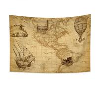 YONGFOTO 180x160cm Vintage Map Tapestry, Industrial Age Nautical Geographic Art Wall Hanging for Room Decor Old Century Adventure Historical Blanket for Bedroom Office Room Dorm