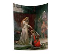YONGFOTO 180x235cm Knight Oil Painting Tapestry, Medieval England Vintage Renaissance Leighton Tapestry Royal Nobility Queen Princess Prince Cavalier Sword Art Decor for School Library Living Room