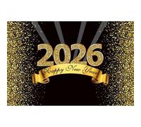 YongFoto 2026 Happy New Year Backdrop 5x3ft Black Gold Photography Background Merry Christmas Night Festival Carnival Celebration Party Banquet Decor Banner Photoshoot Wallpaper Photo Booth