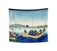 YONGFOTO 220x190cm Ukiyo-e Tapestry Mount Fuji 36 Views Room Wall Hanging Sunset Across the Bridge from The River Bank Landscape Wall Art Japanese Traditional Painting Toyo Style Tapestries