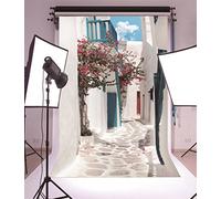 YongFoto 2x3m Vinyl Photography Backdrop Traditional Greek Alley on Mykonos Island Greece Photo Background Backdrops for Photography Photo Shoots Party Kids Personal Portrait Photo Studio Props