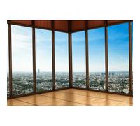 YongFoto 3x2m Interior Office Room Backdrop New York Cityscape Backdrops for Photography Skyscraper French Window Shabby Wood Floor Vinyl Photo Background Kids Adults Portraits Studio Props