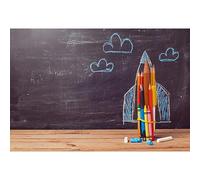 YongFoto 3x2m Photography Backdrop Back to School Rocket Made from Pencils Blackboard Backdrops for Photography Photo Shoots Kids School Vinyl Photo Background Studio Props