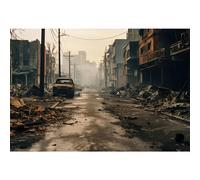 YongFoto 3x2m Photography Backdrop Devastated City Broken Architecture Burnt-out Vehicles Street Ruined Roads Background for Adults Apocalyptic Themed Party Artistic Portrait Photo Booth Props