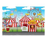 YongFoto 3x2m Vinyl Photography Backdrop Circus Funfair Playground Tents Ticket Booth Carousel Ferris wheel for Baby Kids Boys Birthday Party Banner Photo Shoot Background Video Studio Props
