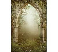 YongFoto 3x5ft Photography Backdrop Gothic Ruins Stone Gate Fairytale Forest Fog Enchanted Gardens Backdrops Photo Shoots Party Game Adult Kids Baby Personal Portrait Photo Background Studio Props