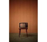 YongFoto 3x5ft Retro Room Inside Photo Backdrop Traditional TV Plaid Home Appliances Orange Theater Wallpaper Video Recording Background Photography for Portrait Photo Booth Studio Props