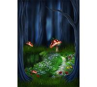 YongFoto 3x5ft Vinyl Photography Backdrop Fairytale Forest Green Grass Red Mushroom Dark Trees Backdrops for Photo Shoots Party Game Adult Kids Baby Personal Portrait Photo Background Studio Props