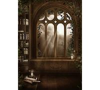 YongFoto 3x5ft Vinyl Photography Backdrop Magic Library Interior White Candle Full Moon Window Backdrops for Photo Shoots Party Game Adult Kids Baby Personal Portrait Photo Background Studio Props