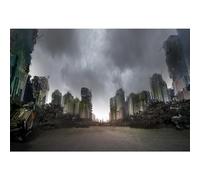YongFoto 5x3ft Apocalyptic Backdrop Ruined Cityscape Mansion Gloomy Overturned Car Photography Background for Adults Boys Doomsday Themed Party Prom Artistic Personal Photo Shoot Studio Props