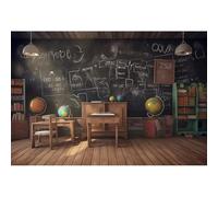 YongFoto 5x3ft Photo Wall School Enrollment Classroom Desk Globe Bookcase Blackboard Photo Background for Students Teachers Back To School Day Online Education Wall Decor Photography Backdrop