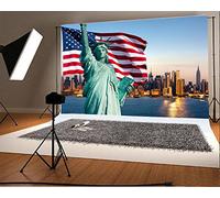 YongFoto 5x3ft Photography Backdrop American Flag Statue of Liberty New York City Backdrops for Photography Photo Shoots Party Newborn Kids Baby Personal Portrait Vinyl Photo Background Studio Props
