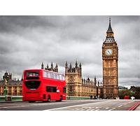 YongFoto 5x3ft Photography Backdrop Big Ben London European Architecture Red Bus Street Dark Cloud Nature Photo Background Backdrops Photography Video Party Kids Personal Portrait Photo Studio Props