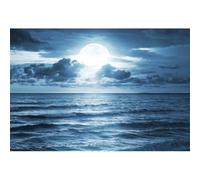 YongFoto 5x3ft Sea Scene Photography Backdrops Full Moon Cloudy Sky Sea Waves Natural Scenery Background for Ocean Water Holiday Party Decorations Portrait Photo Background Studio Props