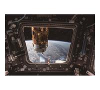 YongFoto 5x3ft Spaceship Backdrops for Photography Earth from The Perspective of The Space Station Sci-Fi Background for Science Fiction Fans Cyber Theme Party Kids Vinyl Photo Props