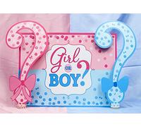 YongFoto 5x3ft Sweet Baby Shower Backdrop Girl or Boy Gender Reveal Huge Question Mark Pink Blue Photo Background Backdrops Happy Mother's Day Pregnant Woman Party Photography Studio Backdrop Props