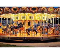YongFoto 5x3ft Vinyl Photo Backdrop Carousel Playground Merry go Round Fun Fair Carnival Colorful Horse Figures Photography Background Portrait Photo Shoot Studio Props