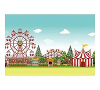 YongFoto 5x3ft Vinyl Photography Backdrop Circus Funfair Playground Ticket Booth Roller Coaster Ferris wheel for Baby Kids Boys Birthday Party Banner Photo Shoot Background Video Studio Props