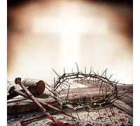 YongFoto 5x5ft Crucifixion Of Jesus Christ Backdrop Cross With Hammer Bloody Nails and Crown of Thorns Backdrops Photography Happy Easter Spring Vinyl Photo Background Culture Historic Studio Props
