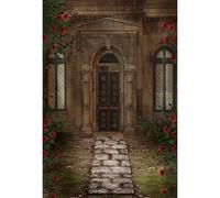 YongFoto 5x7ft Castle Backdrop Vintage Medieval Castle Garden Doorway Rose Magic Gloomy Background for Photography Adults Kids Holiday Witch Vampire Party Decor Portrait Photoshoot Accessories