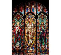 YongFoto 5x7ft Church Photography Backdrop Stained Glass Window Painting God Statue Jesus Moses Photo Background for Religion Christian Bible Stories Event Portrait Photoshoot Studio Props