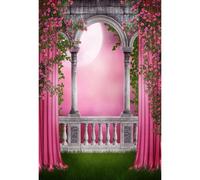YongFoto 5x7ft Photo Background Palace Garden Pillar Balcony Curtain Flower Lawn Moon Night Fairytale Princess Castle Backdrop for Kids Adults Magic Artistic Portrait Photography Studio Props