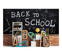 YongFoto 7x5ft Back To School Backdrop Chalkboard Brick Wall Stationary Bookshelf Globe Photography Background for Kindergarten Preschool First Day Of School Children Portrait Photo Shoot Props