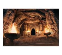 YongFoto 7x5ft Cave Interior Backdrop Vintage Empty Stone Tomb Stairs Bonfire Gothic Arch Mysterious Backgrounds for Photo Studios Baby Shower Wallpaper Home Decor Adults Photography Props