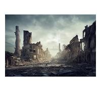 YongFoto 7x5ft Fabric Backdrop for Photography Building Ruins Devastated Abandoned Urban City Gloomy Vintage Background for Doomsday Themed Decor Kids Adults Film Video Shoot Photobooth Studio Props