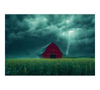 YongFoto 7x5ft Natural Landscape Backdrop Crop Fields Barn Under Thunderstorm Extreme Weather Photo Photography Background for Popular Science Earth Theme Education Studio Props