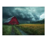 YongFoto 7x5ft Natural Landscape Backdrop Lightning Storm Over Barn Farm Field Extreme Weather Photo Photography Background for Popular Science Earth Theme Education Studio Props