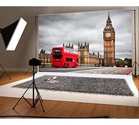 YongFoto 7x5ft Photography Backdrop Big Ben London European Archiculture Red Bus Street Dark Cloud Nature Photo Background Backdrops Photography Video Party Kids Personal Portrait Photo Studio Props