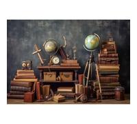 YongFoto 7x5ft Photography Backdrop School Retro Books Globe Classroom Interior Vintage Background for Kids New Born Baby Shower Enrollment Back to School Party Decor Portrait Photo Studio Props