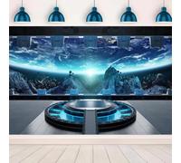 YongFoto 7x5ft Spaceship Interior Backdrop Science Fiction Universe Galaxy Space Station Spacecraft Cabin Earth Photography Background for Futuristic Themed Birthday Party Decor Photo Shoot Props