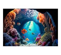 YongFoto 7x5ft Undersea World Backdrop Underwater Cave Aquarium Tropical Fish Coral Reef Background for Photography Children Birthday Mermaid Princess Marine Theme Party Decor Photo Studio Props