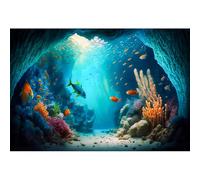 YongFoto 7x5ft Undersea World Backdrop Underwater Cave Aquarium Tropical Fish Coral Reef Background for Photography Children Birthday Mermaid Princess Marine Theme Party Decor Photo Studio Props