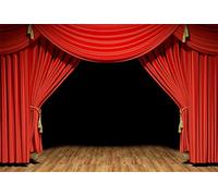 YongFoto 7x5ft Vinyl Stage Scenes Photo Backdrop Red Curtain Vintage Wood Floor Black Background for Theatre Show for Party Event Photography Video Film Photoshoot Background Studio Props Wallpaper