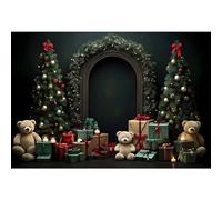 YongFoto 8x6ft Christmas Photographic Backdrop Green Xmas Trees Balls Garland Gifts Toy Bears Background for Kids Adults Merry Xmas Party Home Decor Festival Banner Portrait Photo Shoot Props