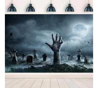 YongFoto 9x6ft Zombie Hand Backdrop Scary Graveyard Full Moon Horror Gray Night Gloomy Cloudy Sky Bats Photography Background for Children Halloween Costume Carnival Party Decor Photo Shoot Props