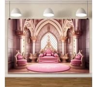 YongFoto Castle Backdrop 7x5ft Queen Throne Sweet Girl Princess European Style Hall Room Pink Carpet Photography Background Birthday Wedding Party Banner Photoshoot Wallpaper Photo Studio Props