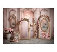 YongFoto European Retro Elegant Room Interior Wall Backdrop 10x5ft French Arched Oil Painting Frame Floral Vase Garland Photography Background Wedding Party Home Art Decor Portrait Photoshoot Props