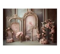 YongFoto European Retro Elegant Room Interior Wall Backdrop 5x3ft French Arched Oil Painting Frame Floral Vase Garland Photography Background Wedding Party Home Art Decor Portrait Photoshoot Props