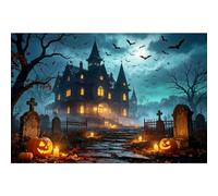 YongFoto Happy Halloween Backdrop 7x5ft Horror Forest Moon Night Ancient Castle Graveyard Bats Pumpkin Lantern Photography Background Event Decor Party Banner Portrait Photoshoot Wallpaper Booth