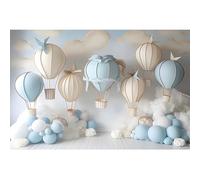 YongFoto Hot Air Balloon Clouds Backdrop 8x6.5ft Flying Tour Photography Background Landing Soon Baby Shower First Trip Birthday Party Banner Kids Portraits Photoshoot Wallpaper Studio Booth Props