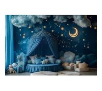 YongFoto Moon Stars Sky Clouds Backdrop 8x6ft Blue Princess Bedroom Background Full Moon Celebration Baby Shower Cradle Ceremony One-Month Birthday Party Banner Nursery Sweet Girl Room Decor