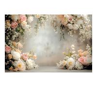 YongFoto Retro White Wall Floral Arch Backdrop 12x8ft Blooming Rose Flowers Vine Leaves Photography Background Birthday Bridal Shower Wedding Party Banner Room Decor Portraits Photoshoot Wallpaper